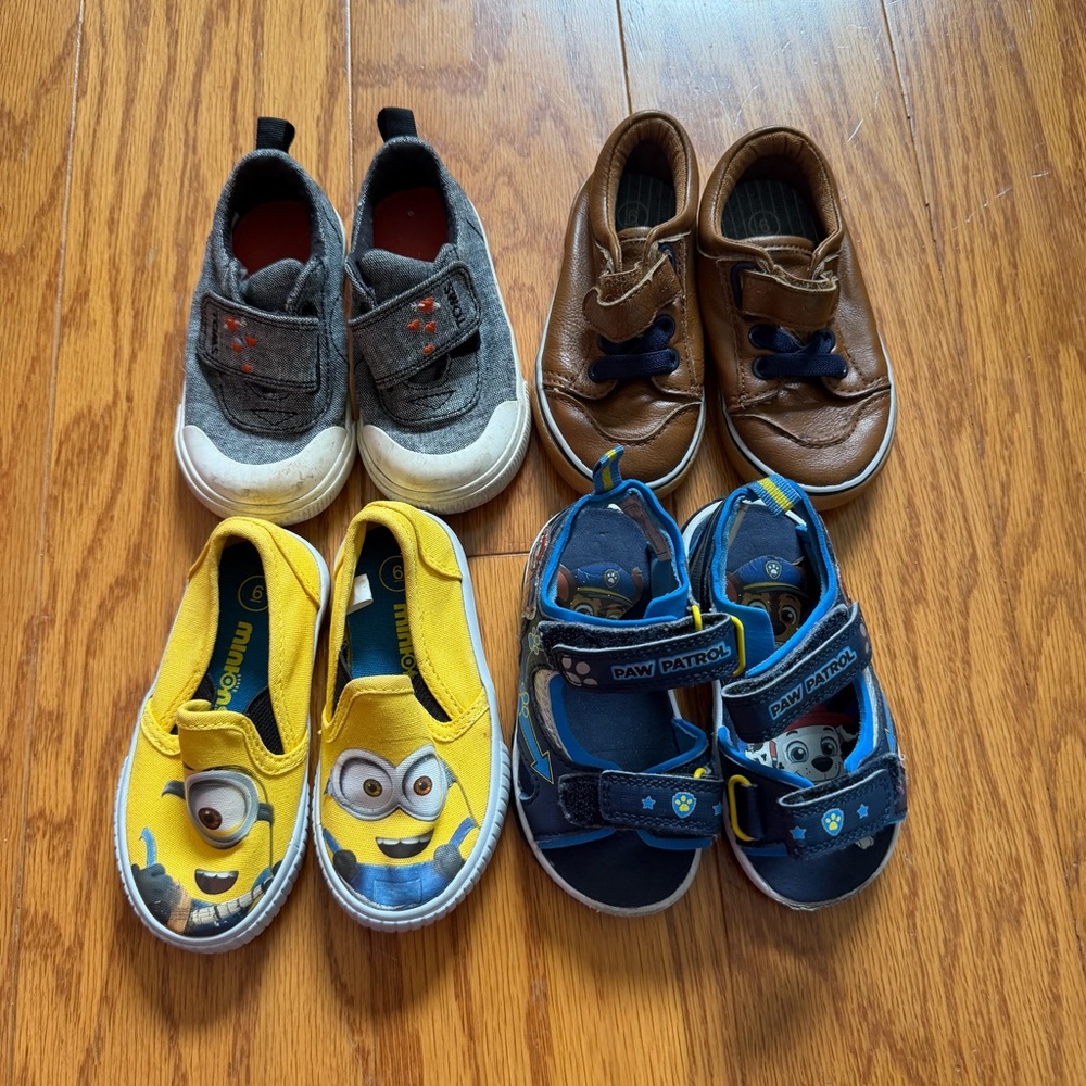 Paw Patrol Blue Toddler Sandals, Minions Yellow Slip-Ons Mixed Kids Shoes Set 6